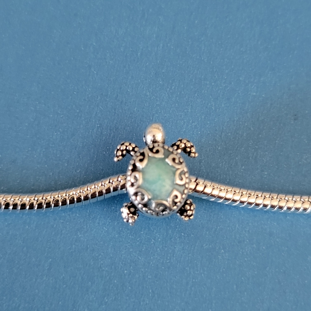 New! For Pandora Charm Bracelet Individual Charms - Turtle Blue And Silver Color - Picture 4 of 6